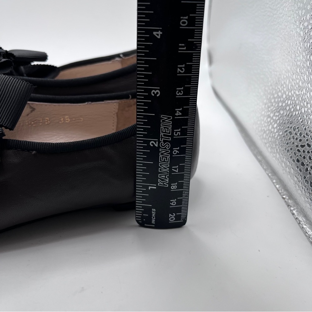 All Black flats bows point toe leather women’s size 38.5 US 8 edgy quite luxury - Picture 7 of 13